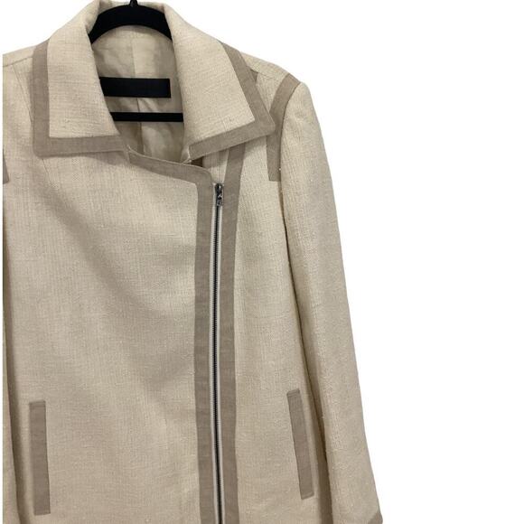 Jenni Kayne Contrast Trim Asymmetrical Coat Cream And Beige Size 8 Rare - Picture 3 of 10
